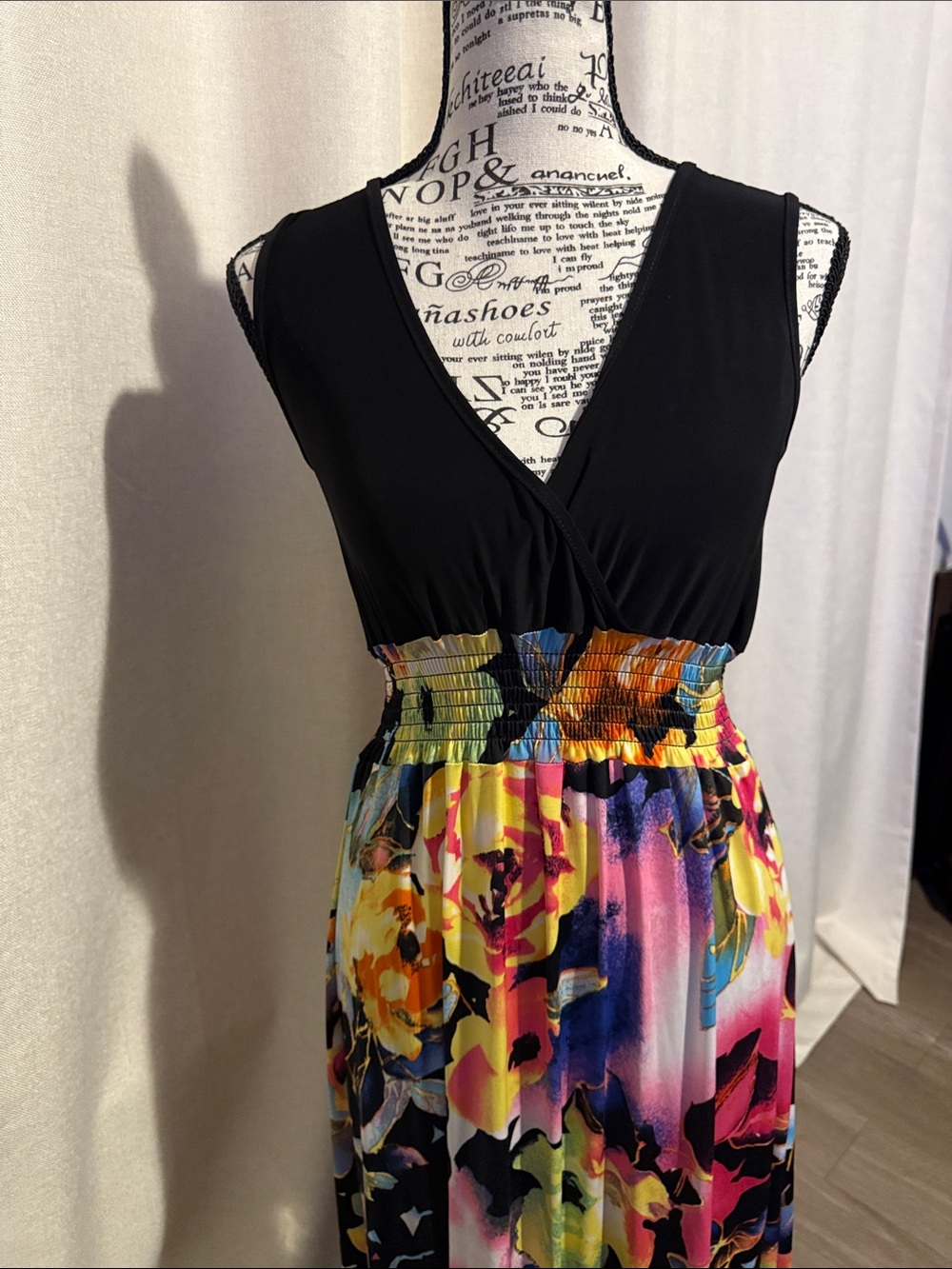 Boohoo Multicolor Floral Black Maxi Dress US Sz 6